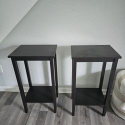 2pcs Tall Wood End Table Sofa Side Coffee Table with Lower Shelf