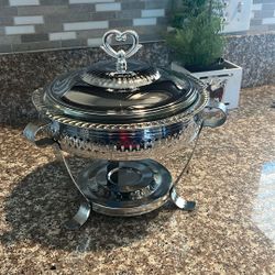 Vintage Silver Candle Chafing Dish with 1.5 Quart Anchor Hocking Casserole Dish