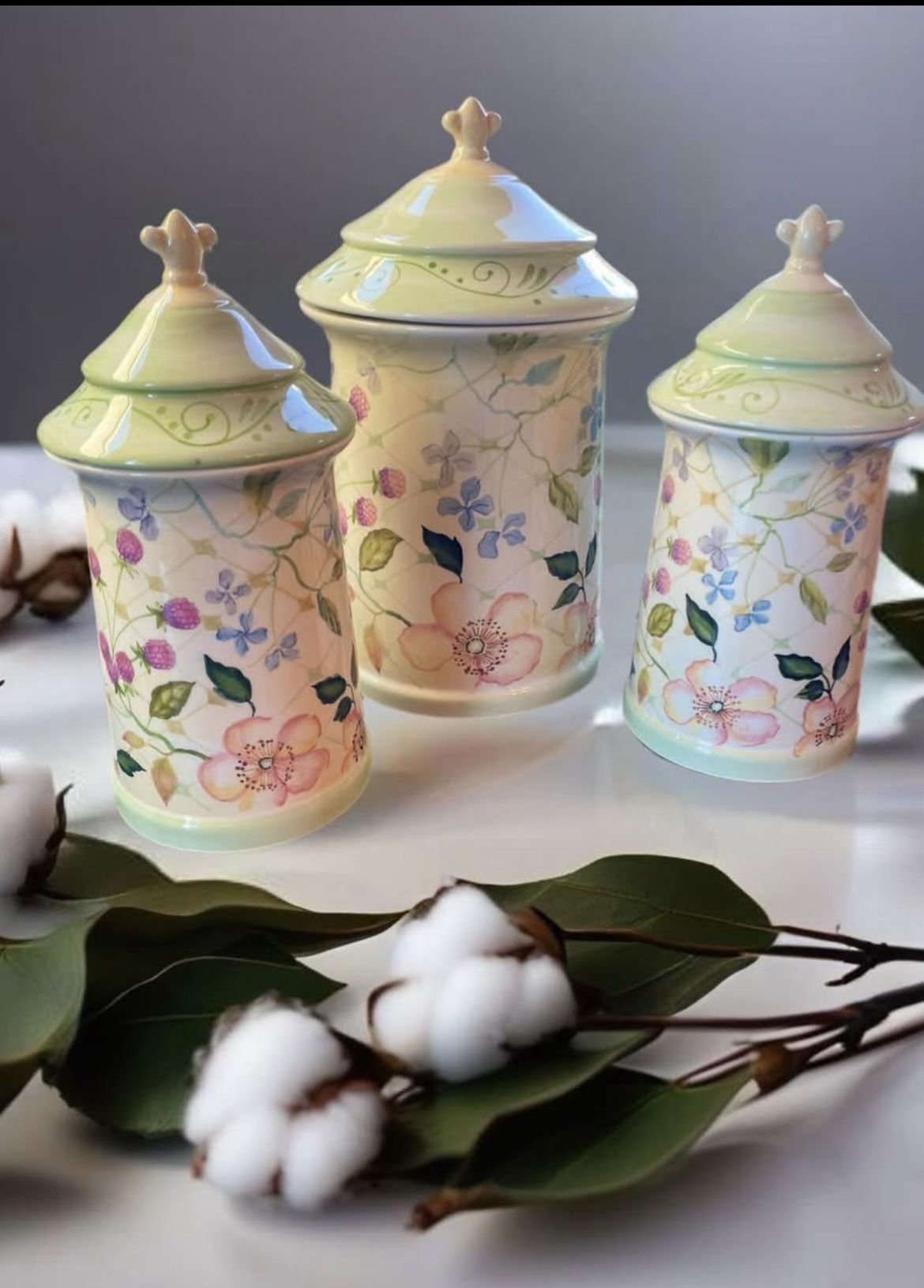 Vintage Hand painted Canisters By Tracy Porter in the “Evelyn” Collection