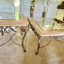 Elegant End Table & Coffee Table SET - Washed Oak and Beveled Glass