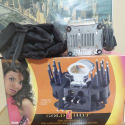 Gold And Hot Curling Station, With Curling Irons And Heating Unit