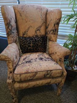 Make Offer!! Need Gone!! Giraffe/Safari style wingback upholstery arm chairs