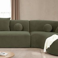 Brand New Olive Green Plush Chenille Sectional Sofa (Pillows Included)