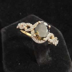 Tanzanian Chrome Tourmaline, Zircon Ring, Size 7