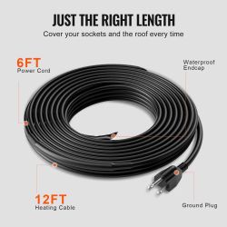 VEVOR Self-Regulating Pipe Heating Cable, 12FT 5W/FT Heat Tape for Freeze Protection