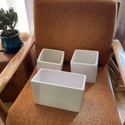 Set of 3 White Square and Rectangular Plant Pots