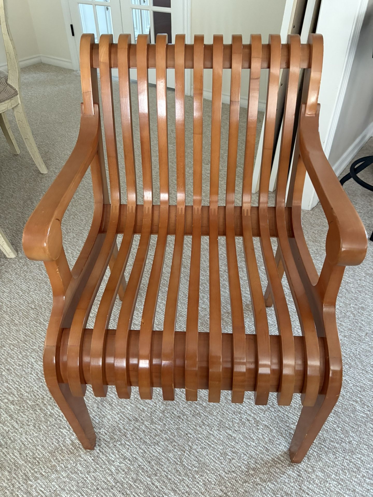 Vintage sculptural bentwood slatted armchair