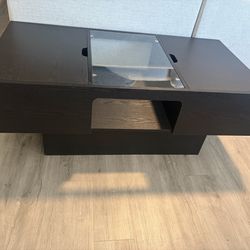 Coffee Table w/Glass Center Piece and Storage Doors