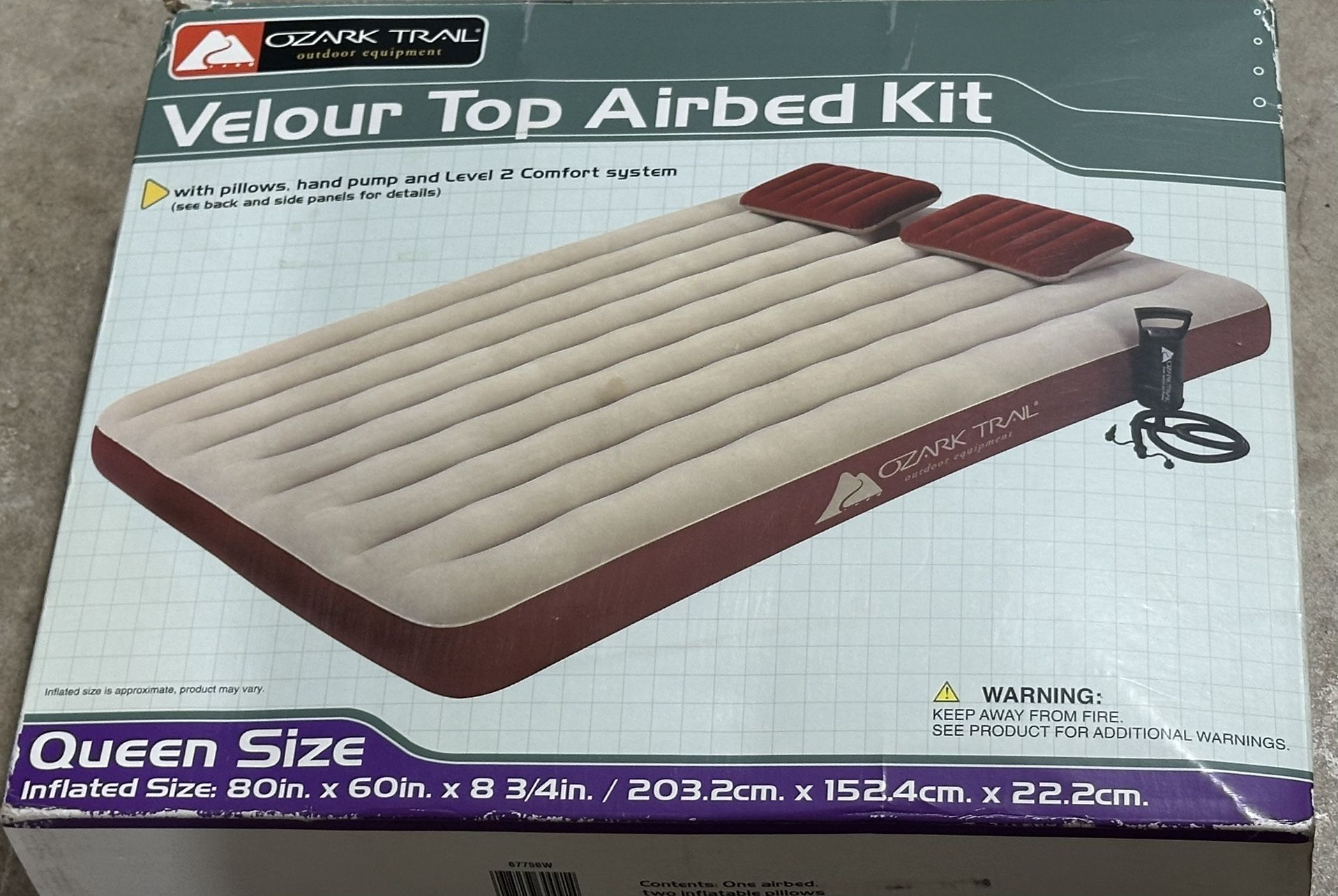 Ozark Trail Velour Top Airbed Kit Queen Size 80” X 60”