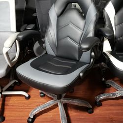 New Racing Style Computer Gaming Desk Chair, Ergonomic Office Executive Adjustable Swivel Task PU Leather Racing Chair W/ Flip-up Armrest for Adults, 