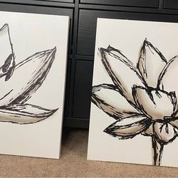 Set of 2 Flower Wall Art Canvas