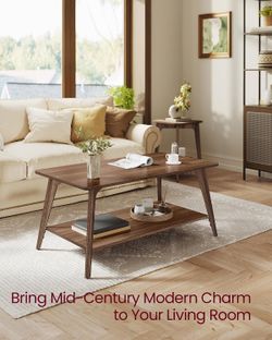 VASAGLE Coffee Table, 2-Tier Center Table with Storage, Tapered Legs
Curved Transitions, Easy to Assemble, for Living Room, 21.7 x 39.4 x 17.7 Inches,