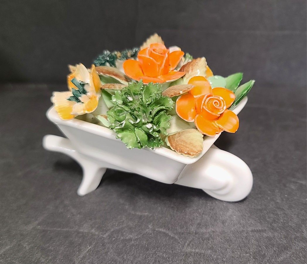 Beautiful Vintage Royal Adderley Bone China Wheelbarrow With Flowers Figurine