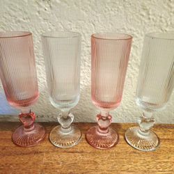 4 Pink & Clear Heart Design Ribbed Champagne Flutes all $10