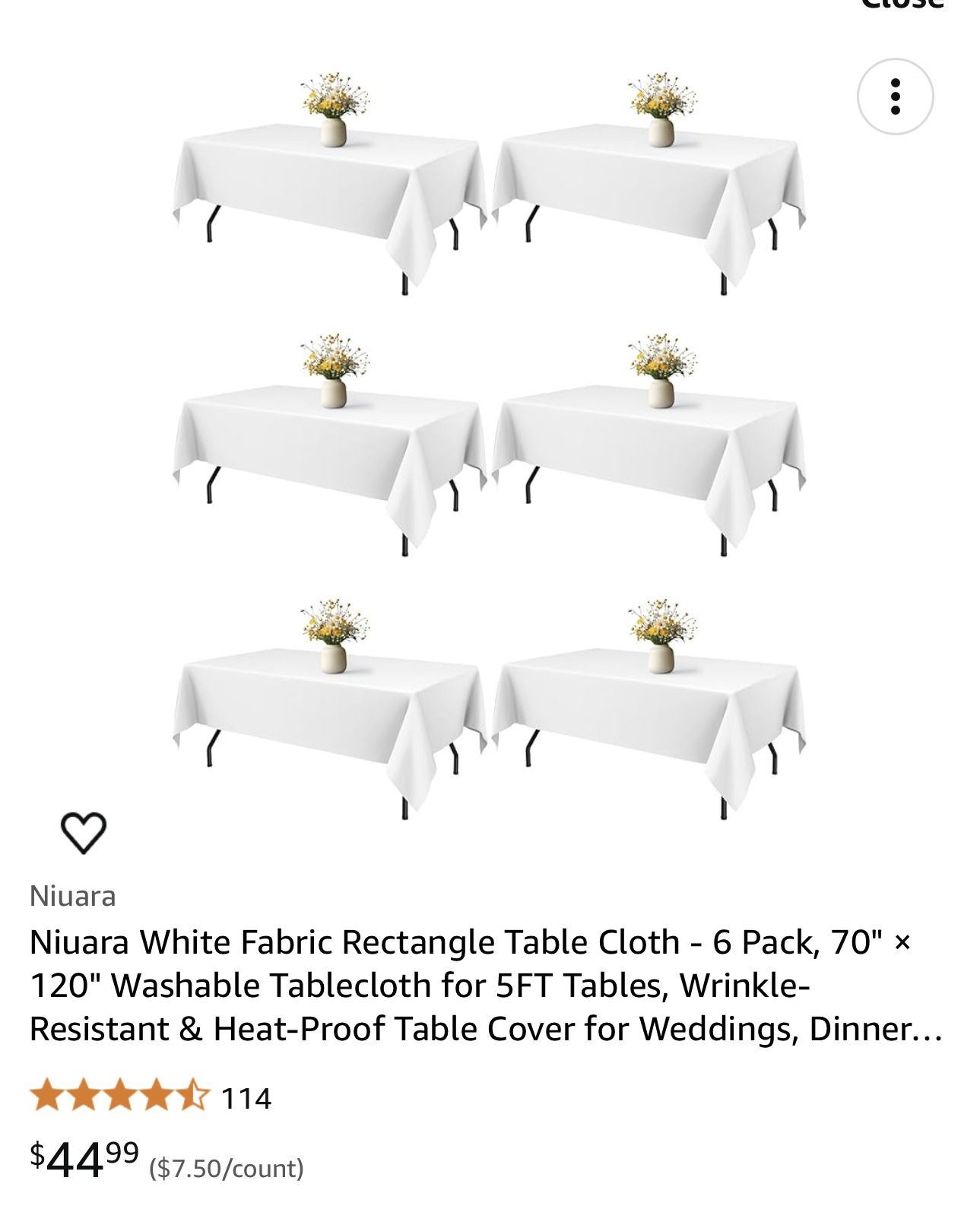 White Table Cloths 70 X 120”