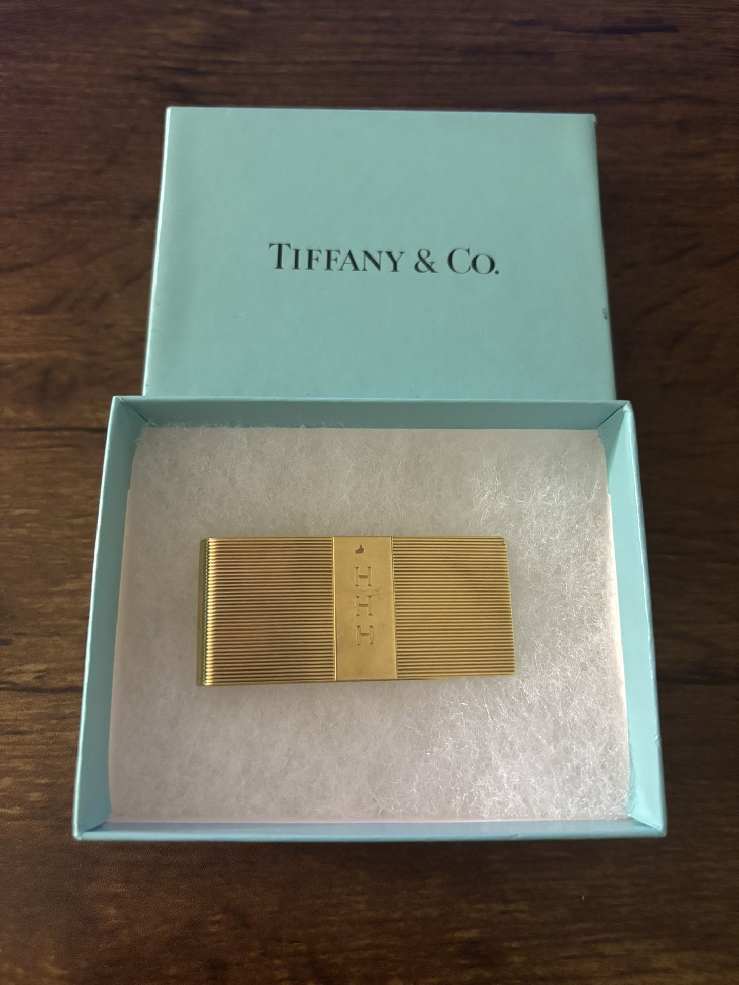 Beautiful Used Tiffany And Co Money Clip 24 Grams Solid 14 Karat Gold In Original Box!
