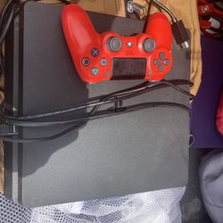 PS4  Slim With Red Controller And All Cords Including Charger Cord 