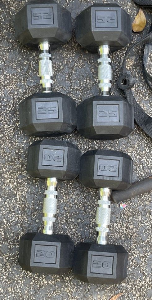 NEW 20 LB. = $55 & 25 LB. = $70 RUBBER HEX DUMBBELLS
