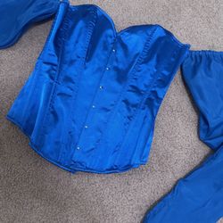 New Medium Blue Satin Renaissance Top Corset Pirate Princess Dress Outfit Costume