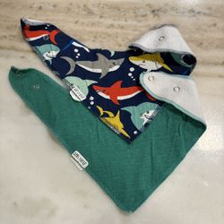 Shark Print and Teal Baby Bandana Bibs.