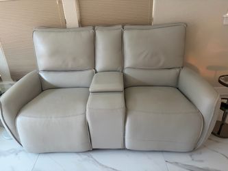 Light Gray Leather Reclining Loveseat