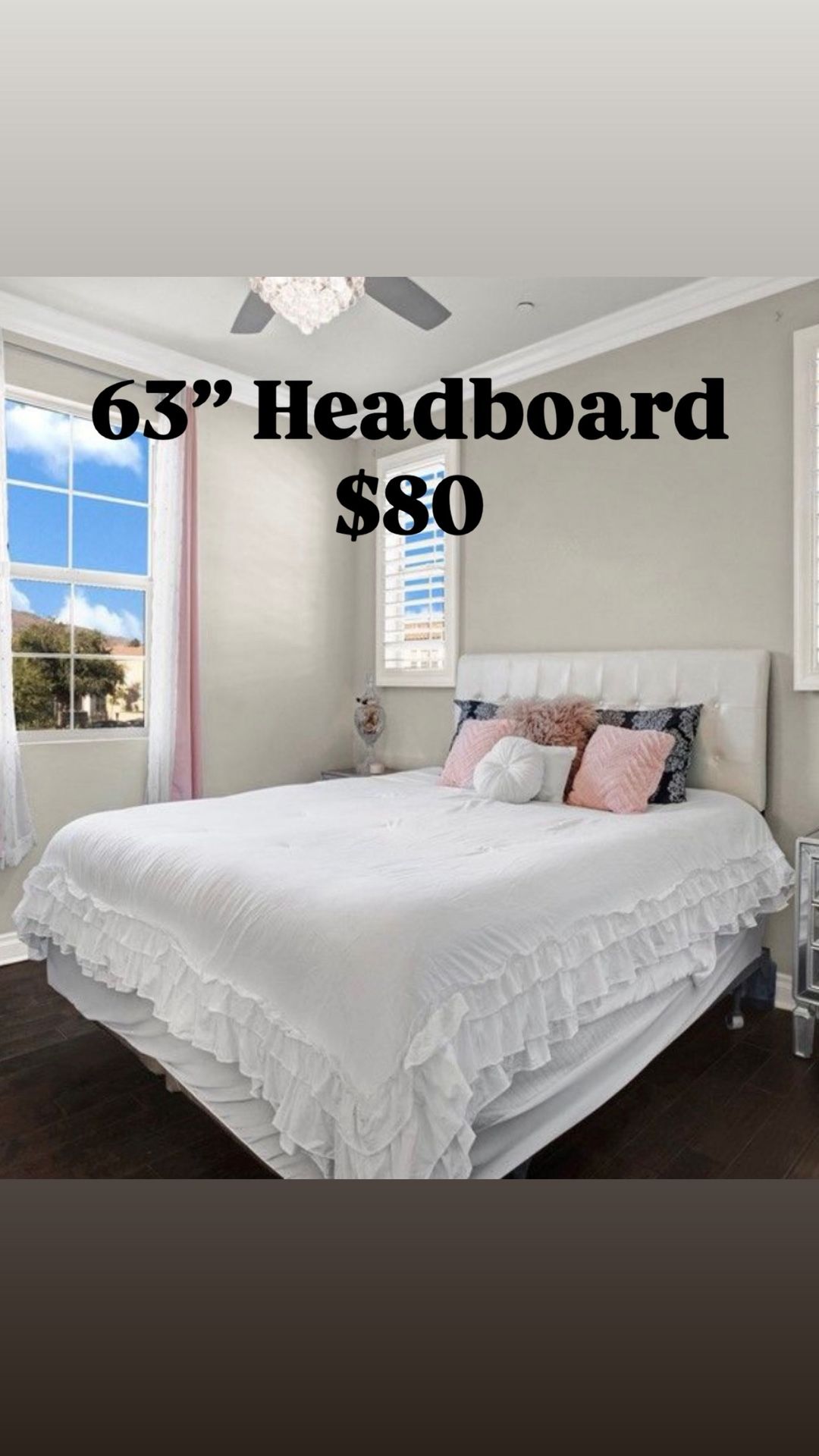 63” Wide White Queen Head Board
