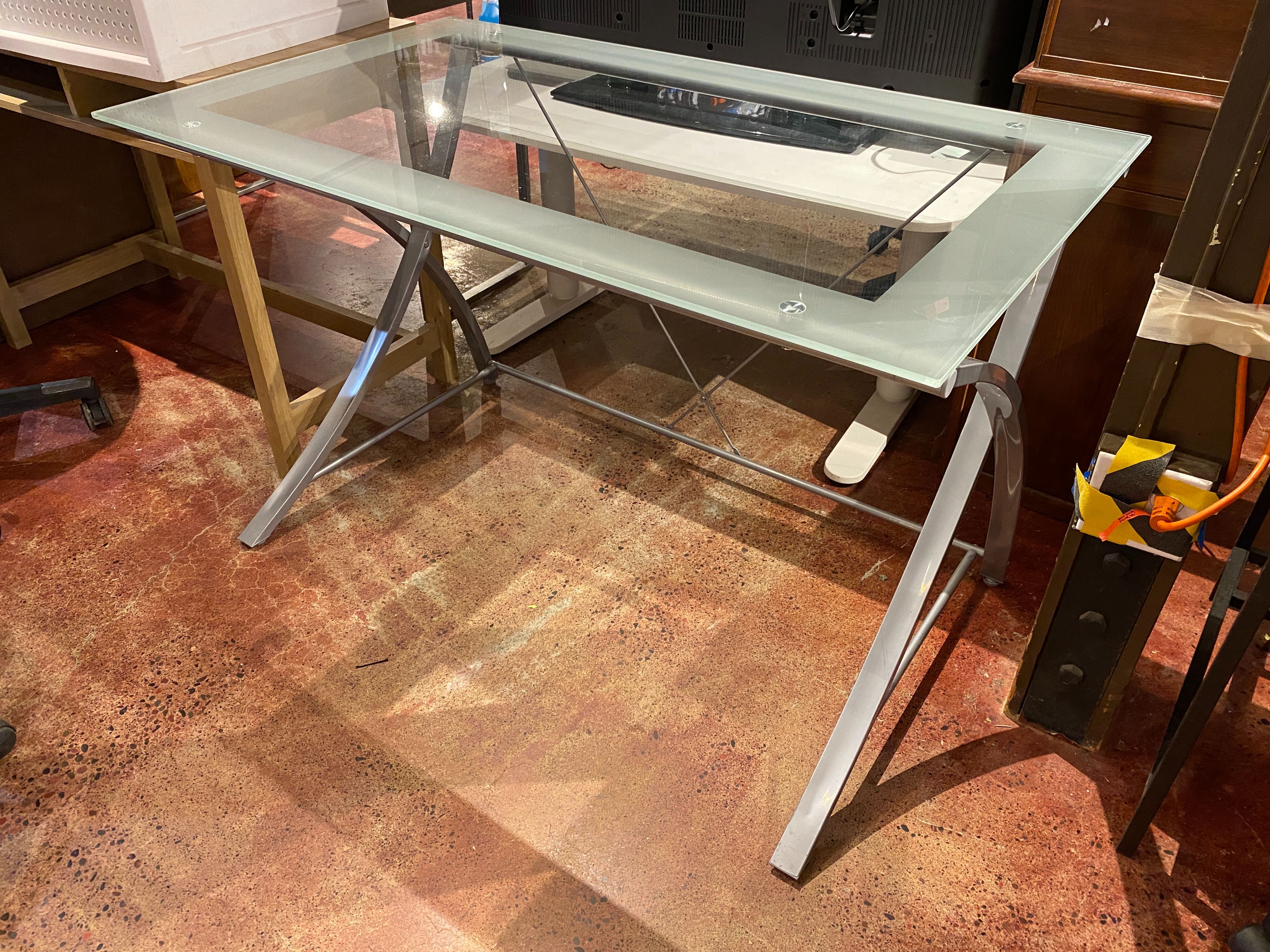 48″Wide Glass Desk with Silver Metal Frame