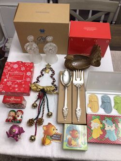 Vintage Christmas Decorations Silverplated Servers 24% Lead Crystal Candlesticks Salt & Pepper Shakers