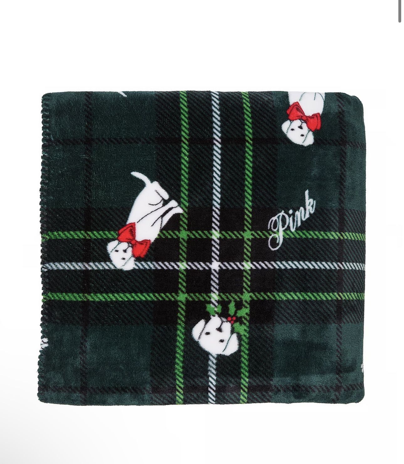 Victorias Secret PINK Cozy Green Fleece Puppy Dog Logo Sherpa Blanket 2024