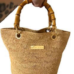 HEIDI KLEIN Savannah Bay Bamboo Handles Raffia Tote Bag $211 SOLD OUT