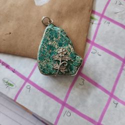 Nevada Turquoise With Sterling Silver Border And Flower Accent