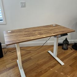 Electric Standing Desk - Wood Top With White Frame 