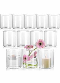 SUPMIND 12Pcs Glass Cylinder Vase for Centerpieces 5 Inch Clear Flower Vases Bulk, Glass Hurricane Candle Holder Small Floral Vases for Table, Floatin