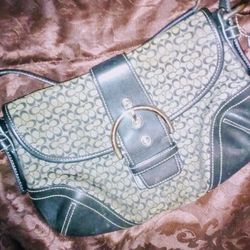 Authentic Coach Soho Black Leather And Denim  Handbag 