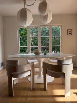 Set of 4 Modern Bleached Oak & Velvet Dining Chairs