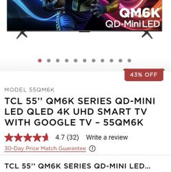 55in Google Qled Tv , Lg Sound Bar With Bass Box, And 8ft Long Eagle Hdmi 