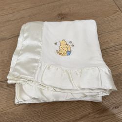 Vintage Disney Baby Blanket - Baby Classic Winnie the Pooh, Baby Blanket (Cream Color with Satin Trim) Honey Pot, Bees - VTG Baby Shower Gift Receivin