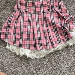 Plaid Lace Fringe Strawberry Skirt