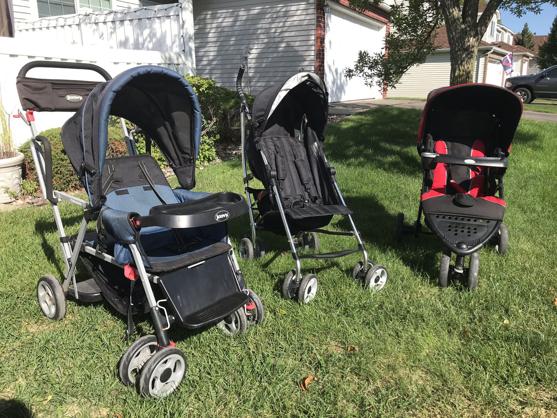 3 strollers (umbrella, jogging, sit and stand double) $10 each