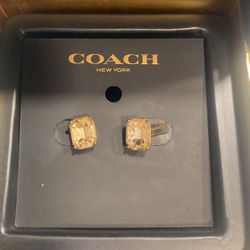 Coach Rose Gold Champagne Gemstone Stud Earrings 