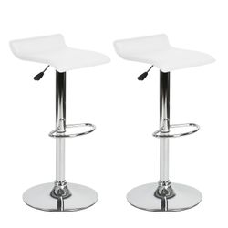 Homy Casa Flanagan 2PC Adjustable Bar Stools White Faux Leather Seat Chrome Base Swivel Hydraulic Open Box