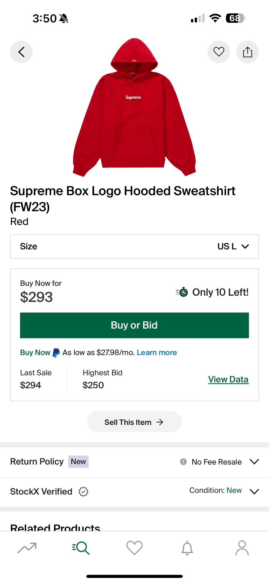Supreme Fw23 Red Box Logo Hoodie