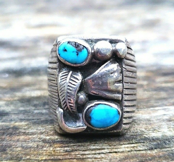 Vintage Sterling Silver Turquoise Men's Ring Sz 9