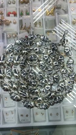 925 Sliver Skull Chain 30 inch long & bracelet skull 210 grams total
