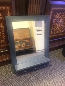 Wood Mirror with Hooks