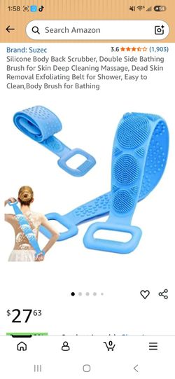 Back Scrubber for Shower, Handle Silicone Body Scrubber Shower Brush Soft Bristles Deep Clean Exfoliating