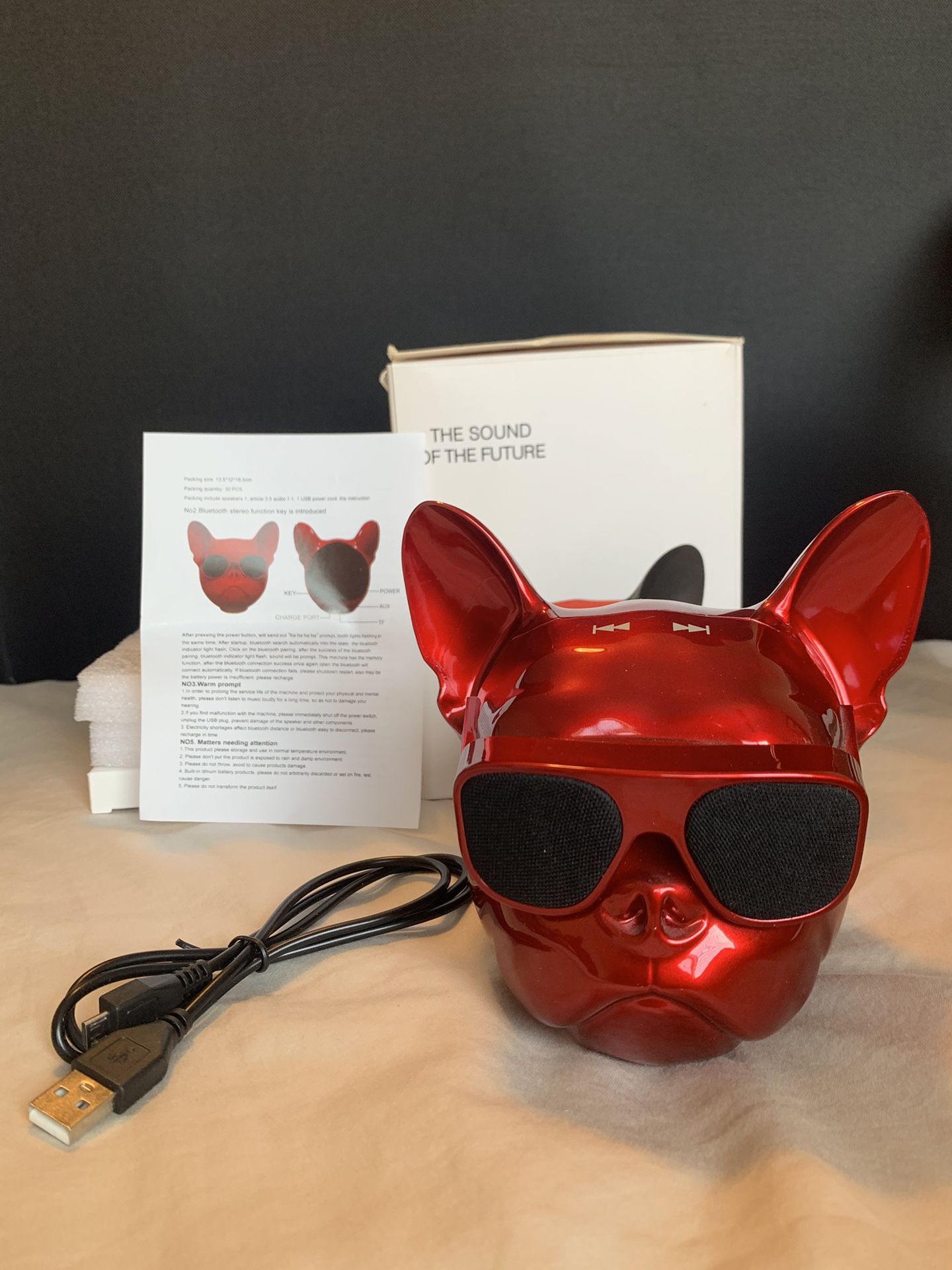 Bluetooth Speaker French Bulldog Design (Metallic Red)