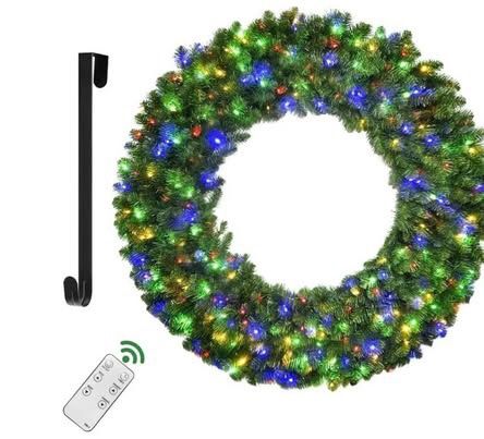 New 48” Christmas Indoor or Outdoor Wreath, 210 LED Lights in White or Multi Colored, Holiday Decor