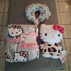 Hello Kitty Plush Blanket with Travel Comfort Pillow And Plush Toy