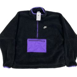 NEW Nike Men's 1/2-Zip Anorak Club Fleece Sherpa Jacket Black Purple Mens Size L